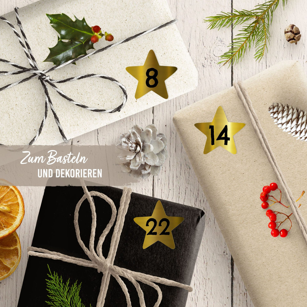 Adventskalender Zahlensticker Sterne Goldfolie