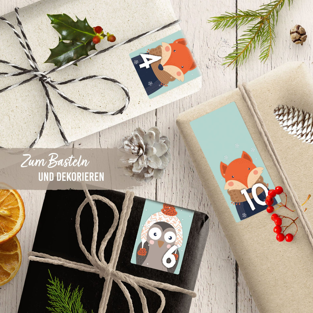 Adventskalender Zahlensticker Waldtiere