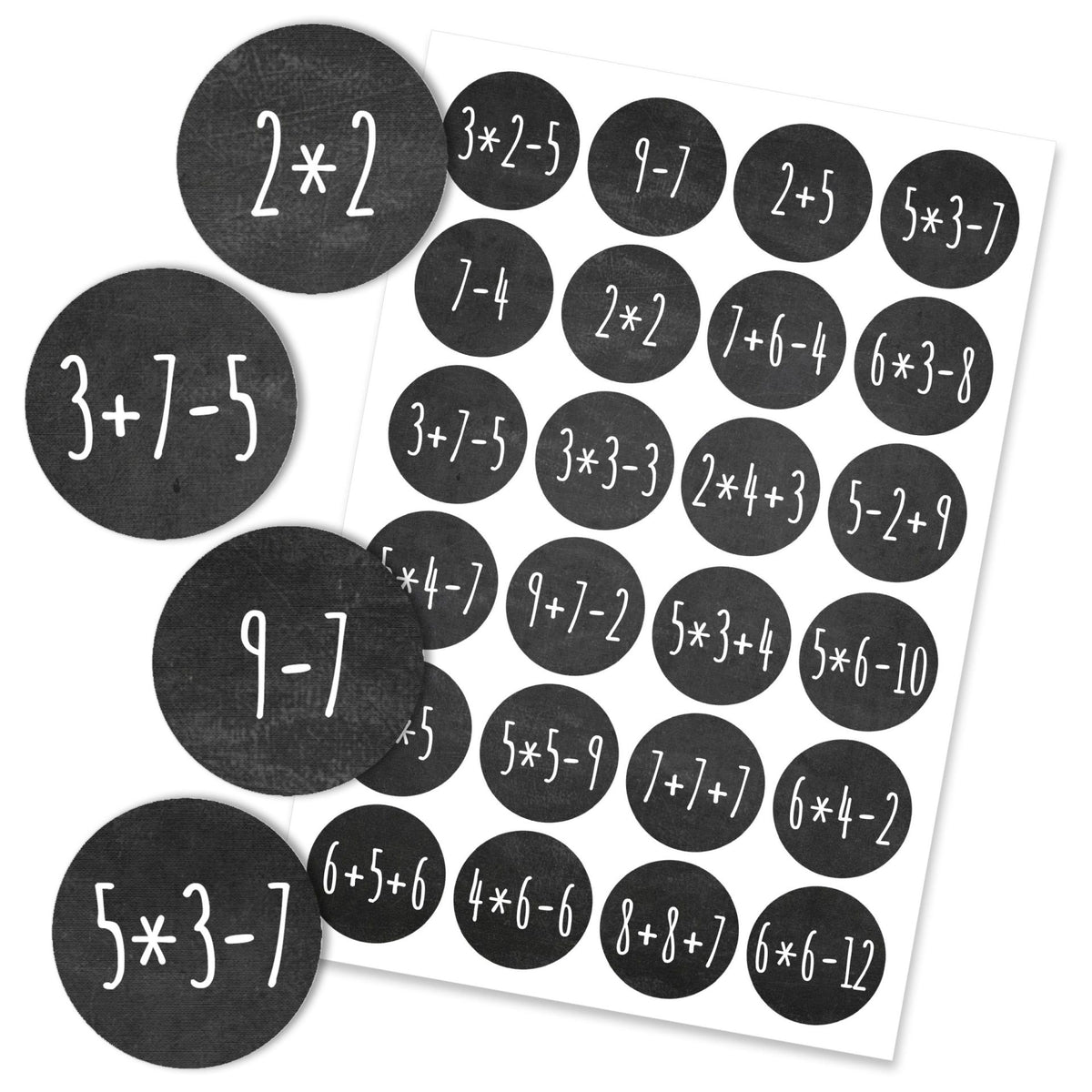 Adventskalender Zahlensticker Matheaufgaben Schwarz