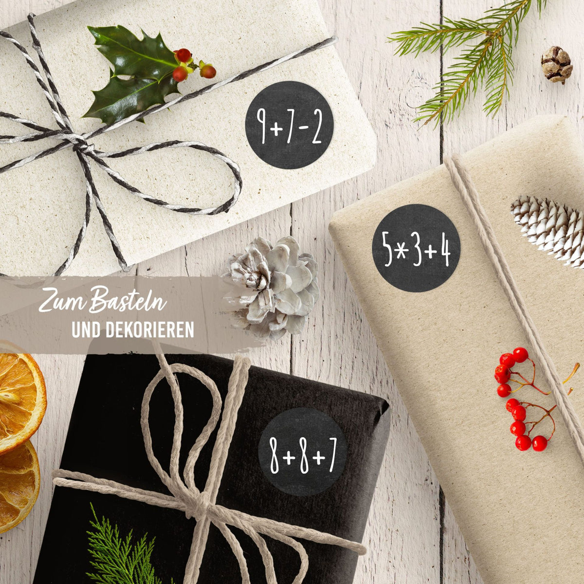 Adventskalender Zahlensticker Matheaufgaben Schwarz