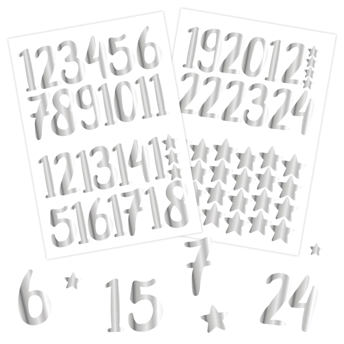 Adventskalender Zahlensticker Silber Metallic