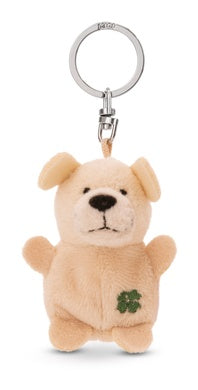 Mini Schlüsselanhänger Plüsch Hund mit Kleeblatt