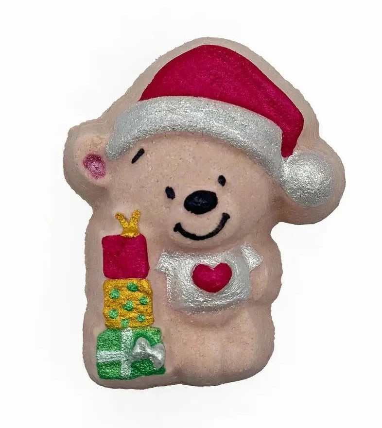 Badekugel handgemacht Weihnachten Bär mit Geschenk