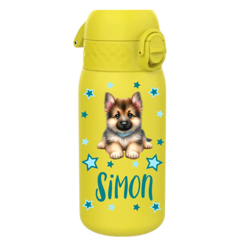 trinkflasche, trinkflasche kinder, trinkflasche kinder edelstahl, trinkflasche kinder edelstahl personalisiert, trinkflasche kinder ohne plastik, trinkflasche personalisiert, trinkflasche kinder personalisiert, trinkflasche junge, trinkflasche junge personalisiert, trinkflasche kinder auslaufsicher, kindergarten, schule, spielgruppe, trinkflasche bedruckt, trinkflasche beschriftet, trinkflasche mit hund,trinkflasche kinder gelb