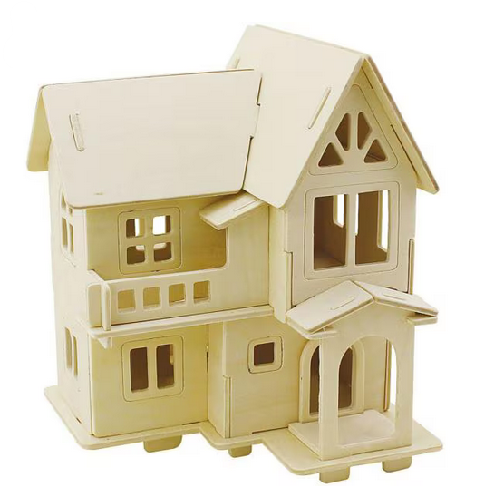Wichtelhaus 3D mit Balkon aus Holz Nature