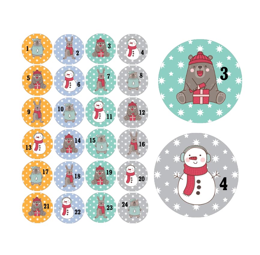 Adventskalender Zahlensticker Mix 21