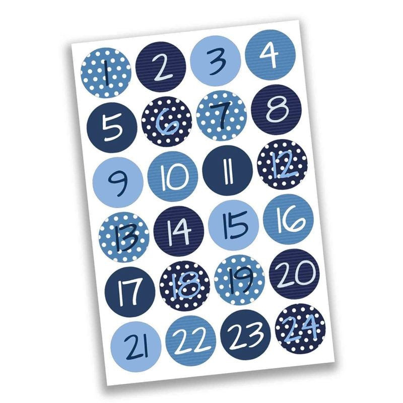 Adventskalender Zahlensticker Blau Gepunktet