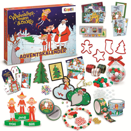 Gefüllter Adventskalender für Kinder mit 24 kleinen Geschenken, Überraschungen und Adventskalenderartikeln
