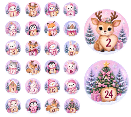 Adventskalender Zahlensticker 1–24 mit verschiedenen Motiven zum Gestalten und Befüllen von Adventskalendern