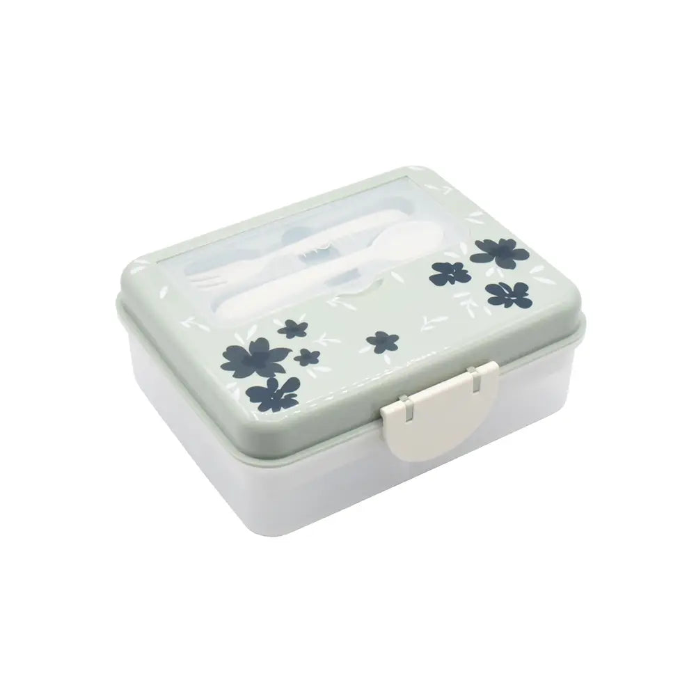 Znünibox Bento Box 2 Stöckig mit Besteck Blumen Schwarz