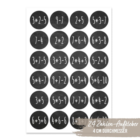 Adventskalender Zahlensticker Matheaufgaben Schwarz