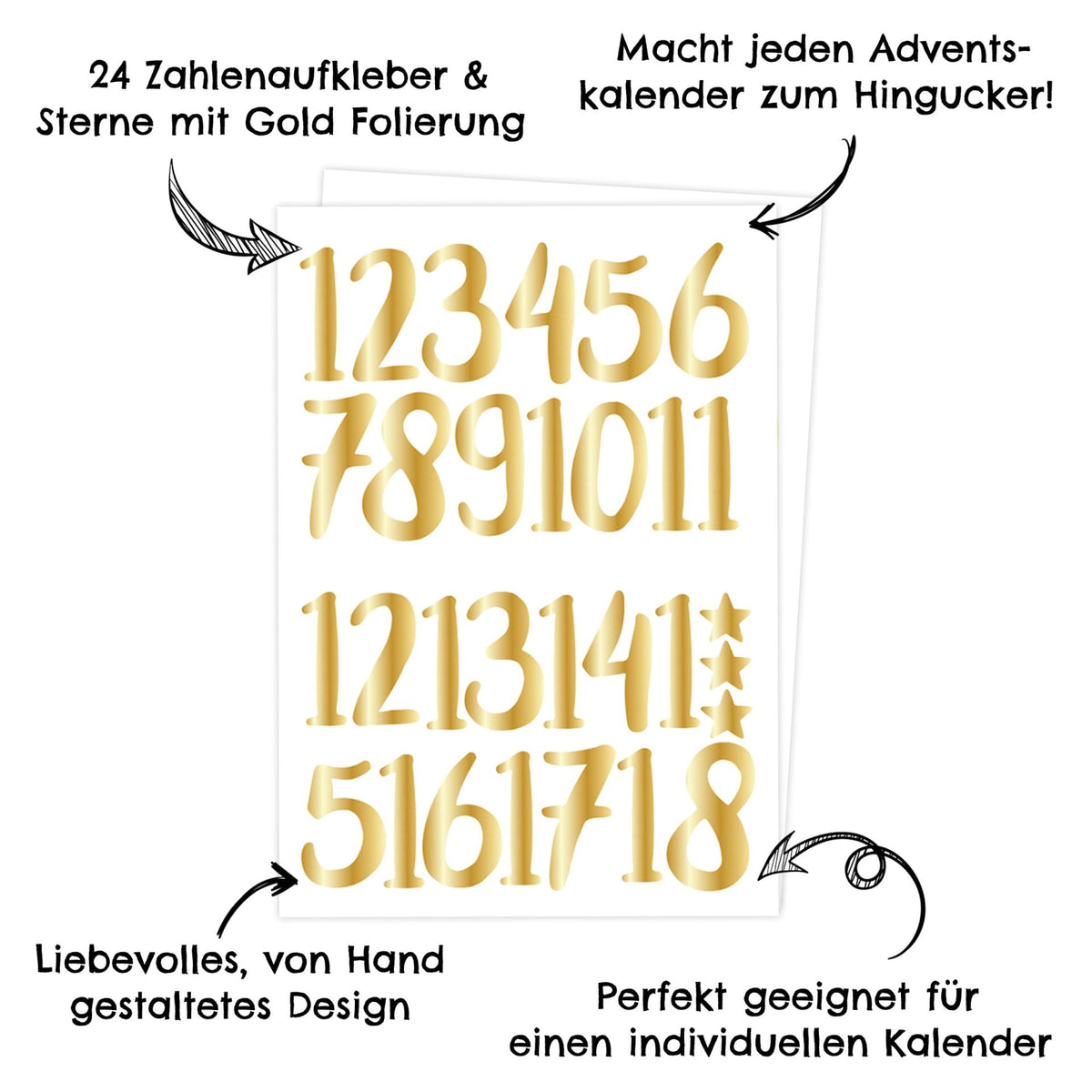 Adventskalender Zahlensticker Gold Metallic