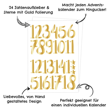 Adventskalender Zahlensticker Gold Metallic