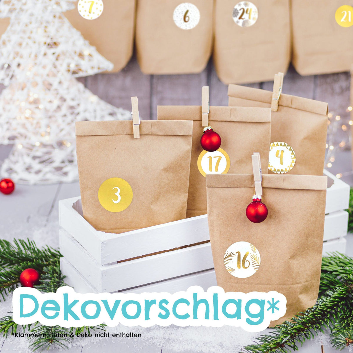 Adventskalender Zahlensticker Gold Weiss