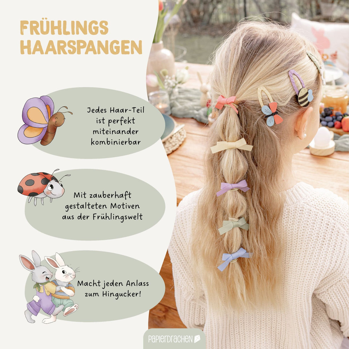 Haarspangen & Haargummies 48-teilig – Frühling