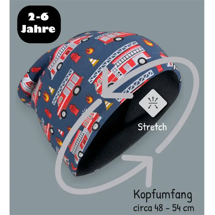 Kinder Winter Mütze & Loop Schal Reflektierend Feuerwehr