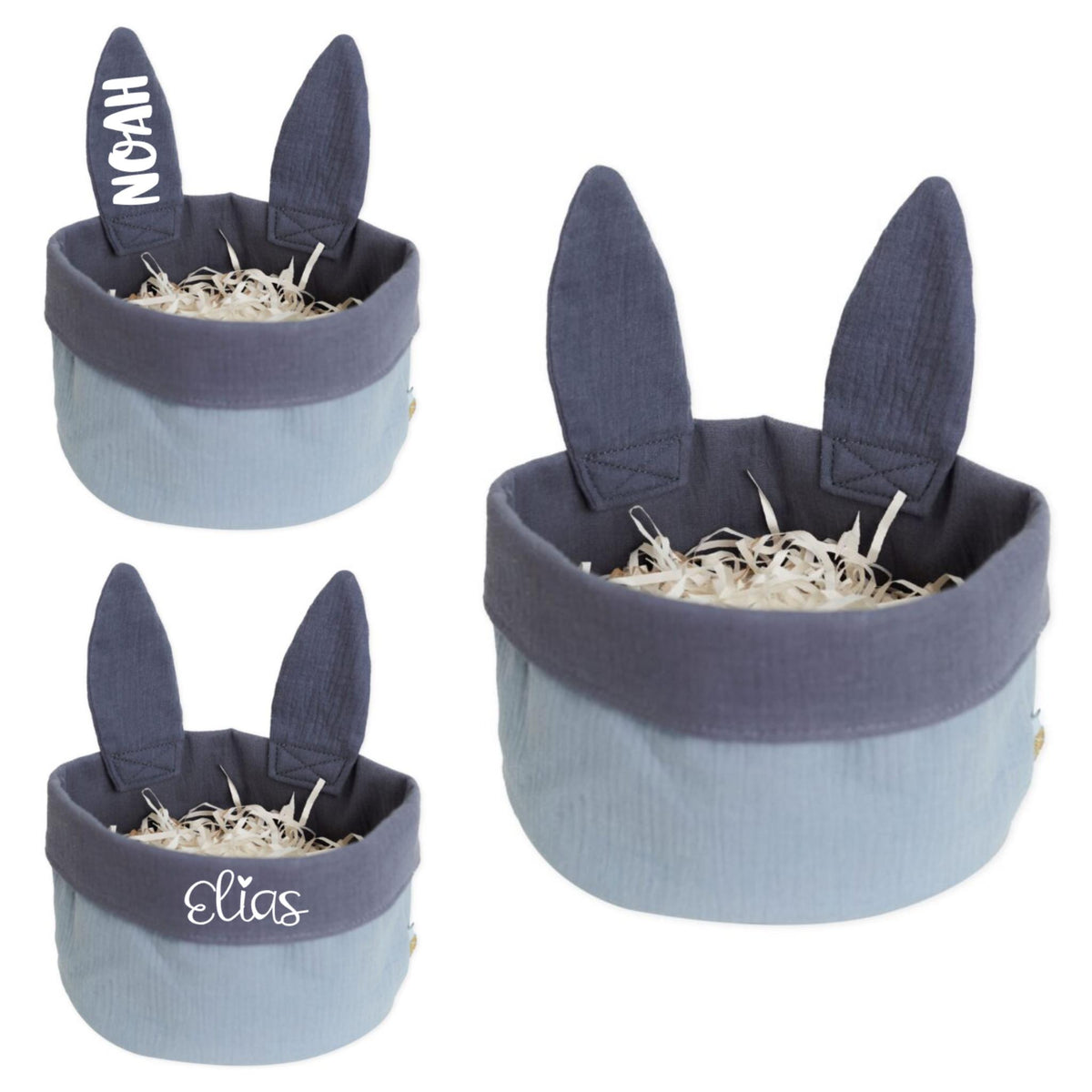 Osternest mit Hasenohren Musselin Blau