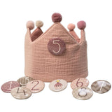 Geburtstagskrone Musselin mit Zahlen Button Rosa
