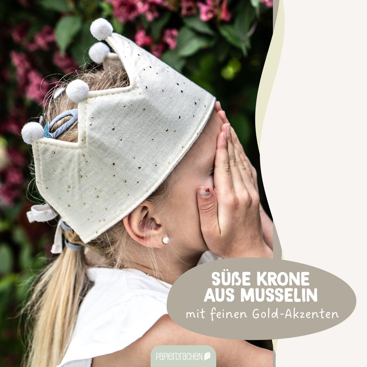 Kinder Musselinkrone mit goldenen Akzenten Beige