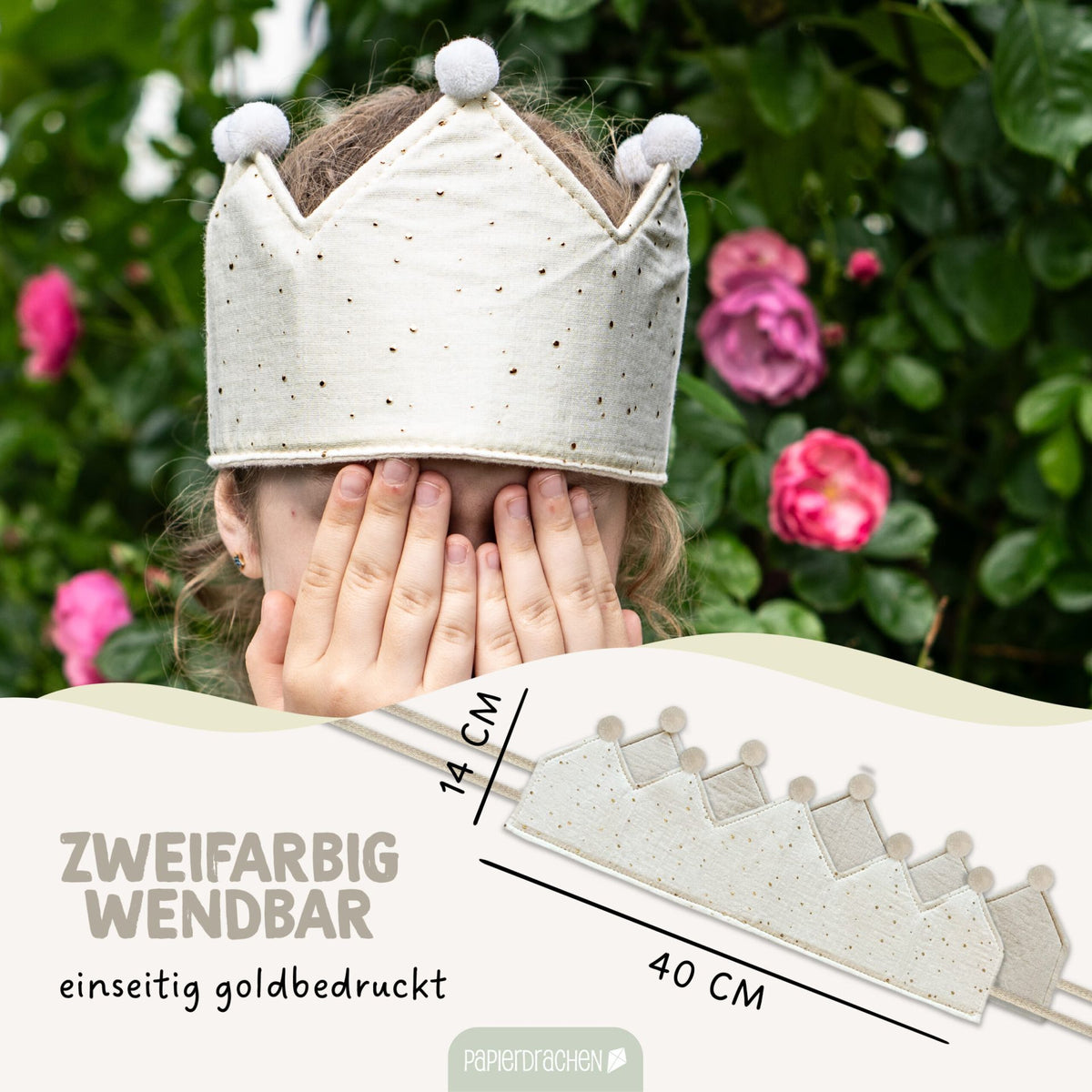 Kinder Musselinkrone mit goldenen Akzenten Beige