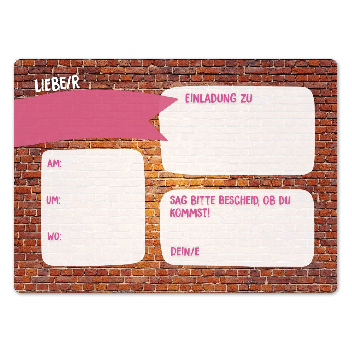 12 Einladungskarten Kindergeburtstag Graffiti Pink