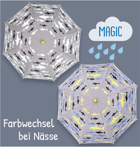Kinder Regenschirm mit Farbwechsel Haifisch