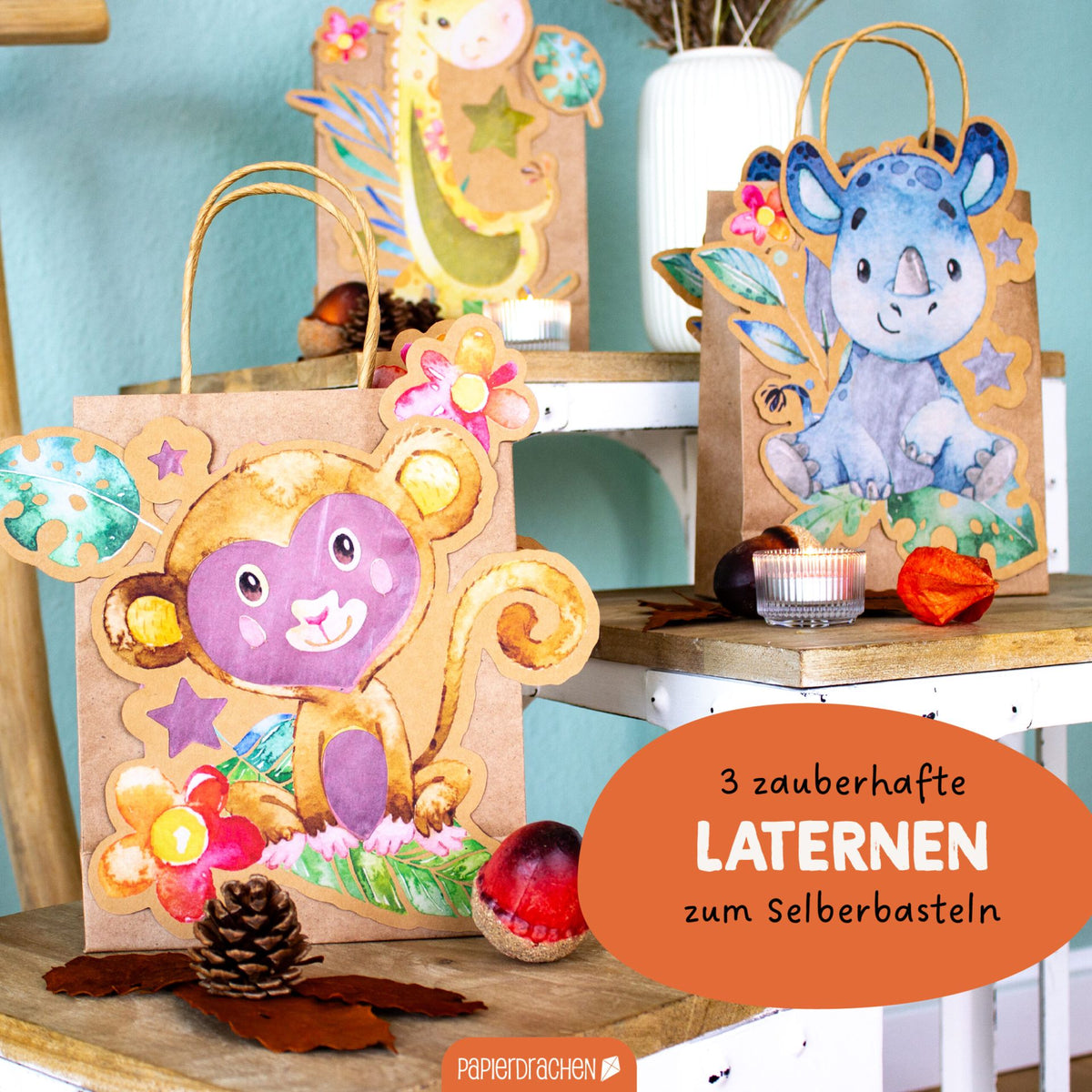 Kinderlaternen zum selber basteln - Dschungeltiere