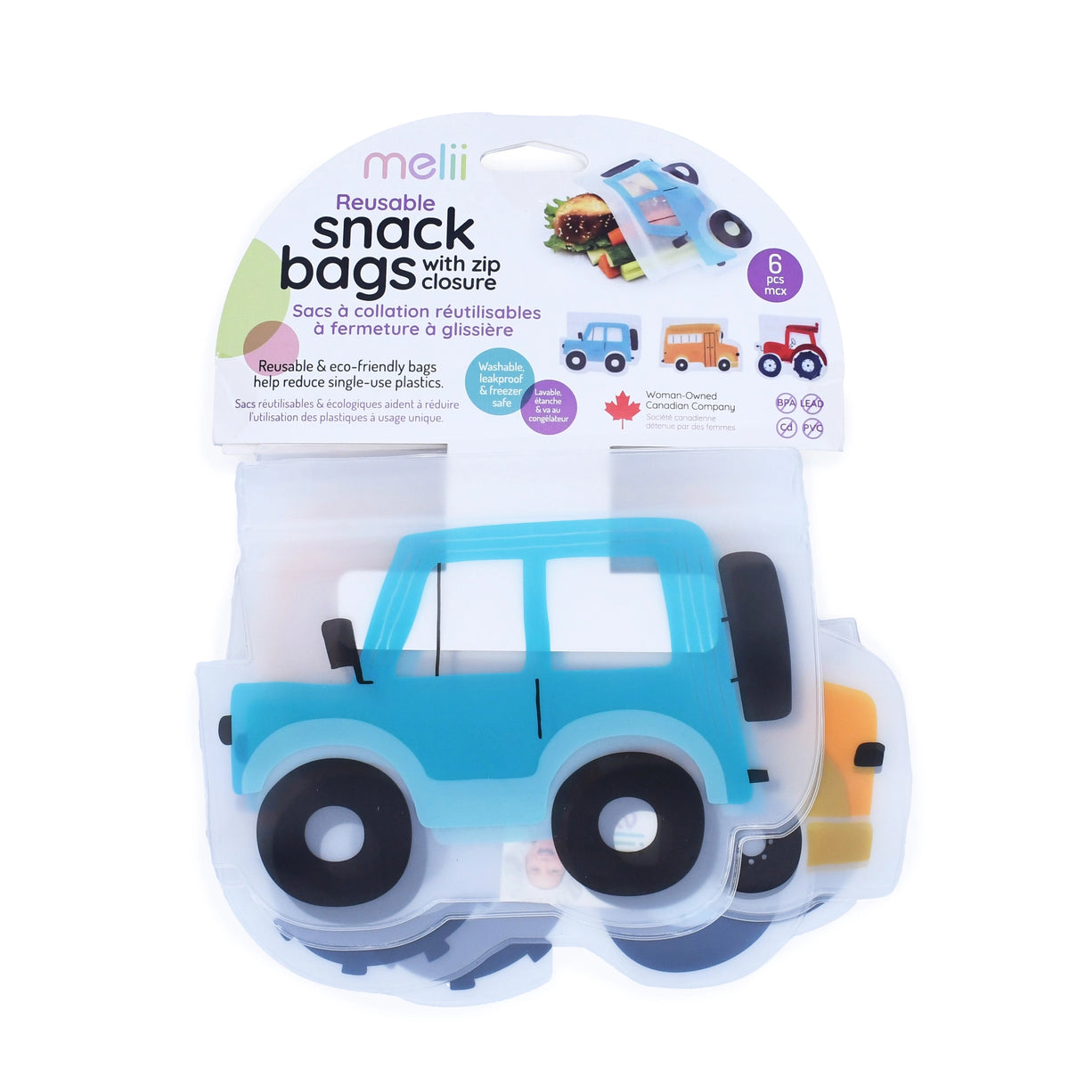 Lunchbag & Snackbeutel wiederverwendbar 6er Set Fahrzeuge