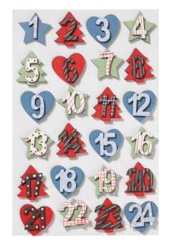 Adventskalender Holzzahlen mit Klebepunkt Bunt