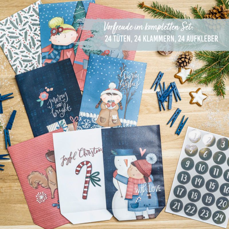 Adventskalender Tüten Winter Blau