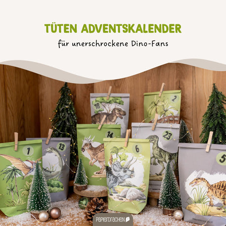 Adventskalender Dino Grün Grau