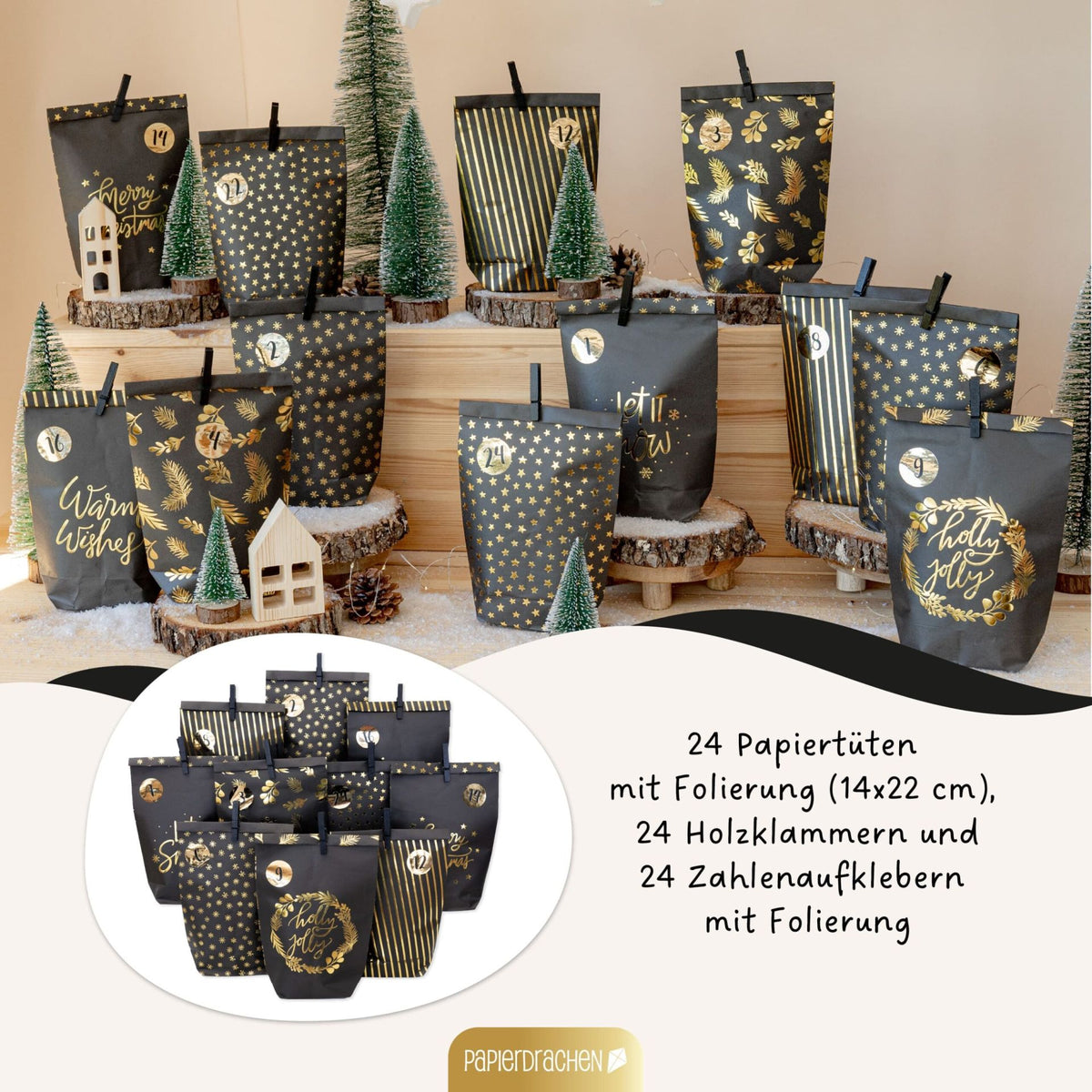 Adventskalender Mix Schwarz Gold