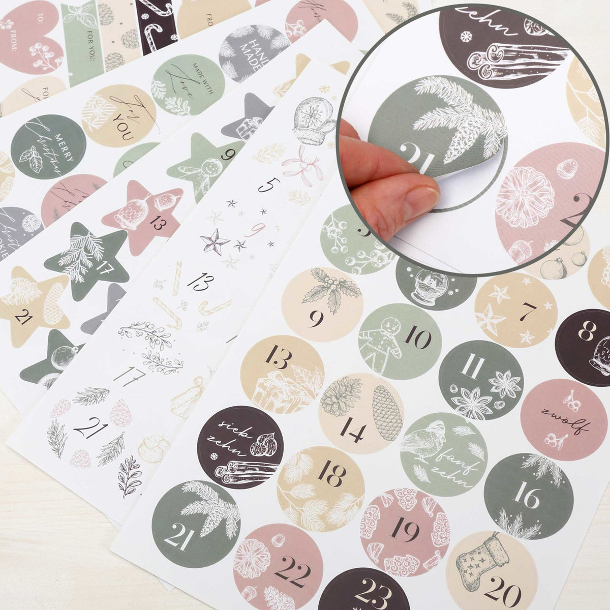 Adventskalender Zahlenaufkleber Set mit Geschenkstickern