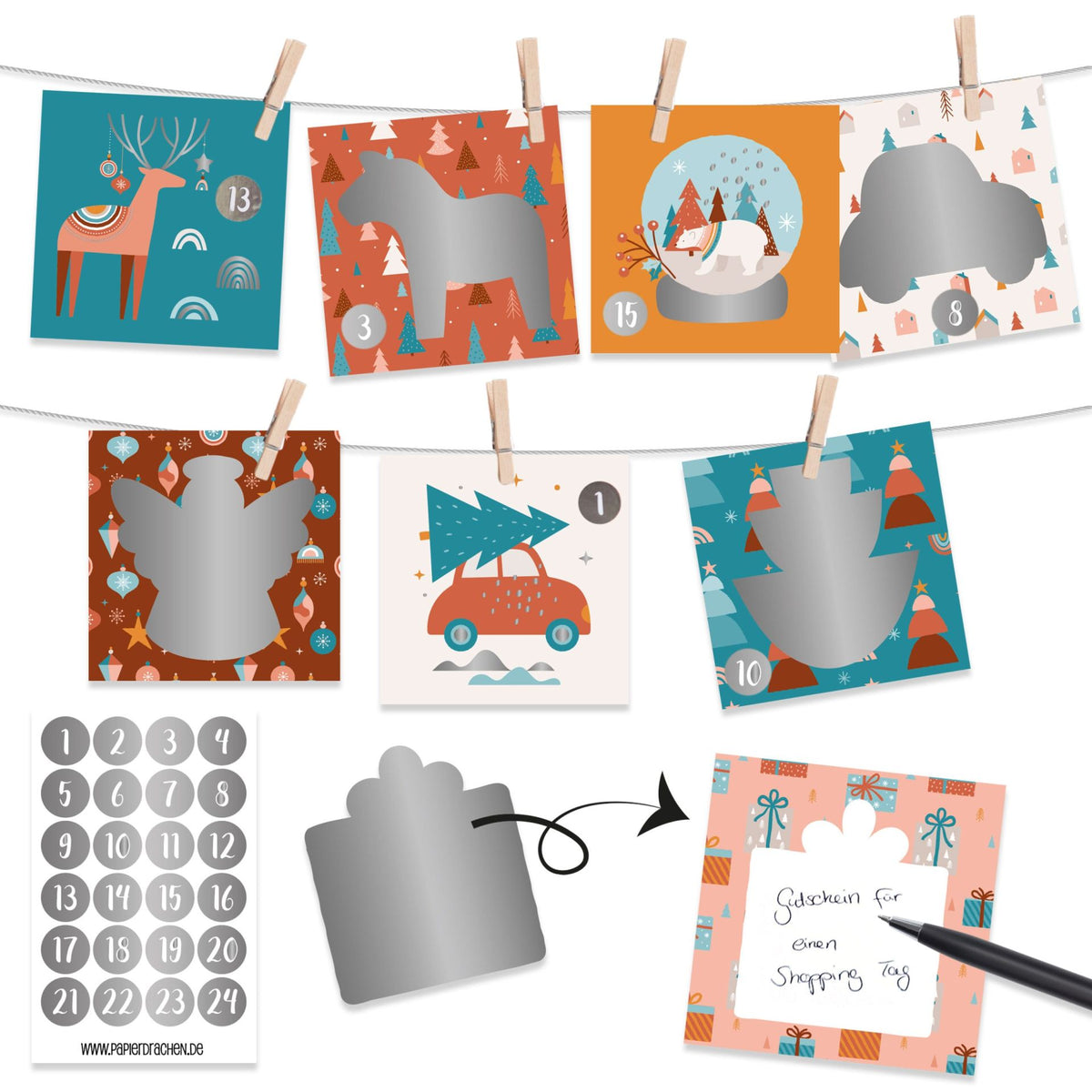 Adventskalender zum Rubbeln Boho