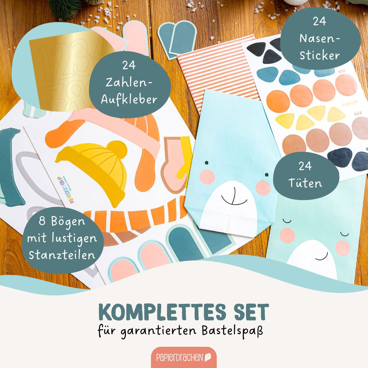 Adventskalender Wintertiere mit Stanzteilen