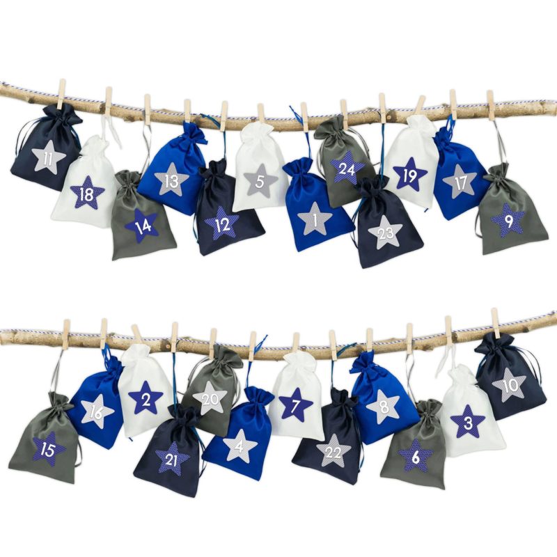 Adventskalender Stoffsäckchen Blau Anthrazit