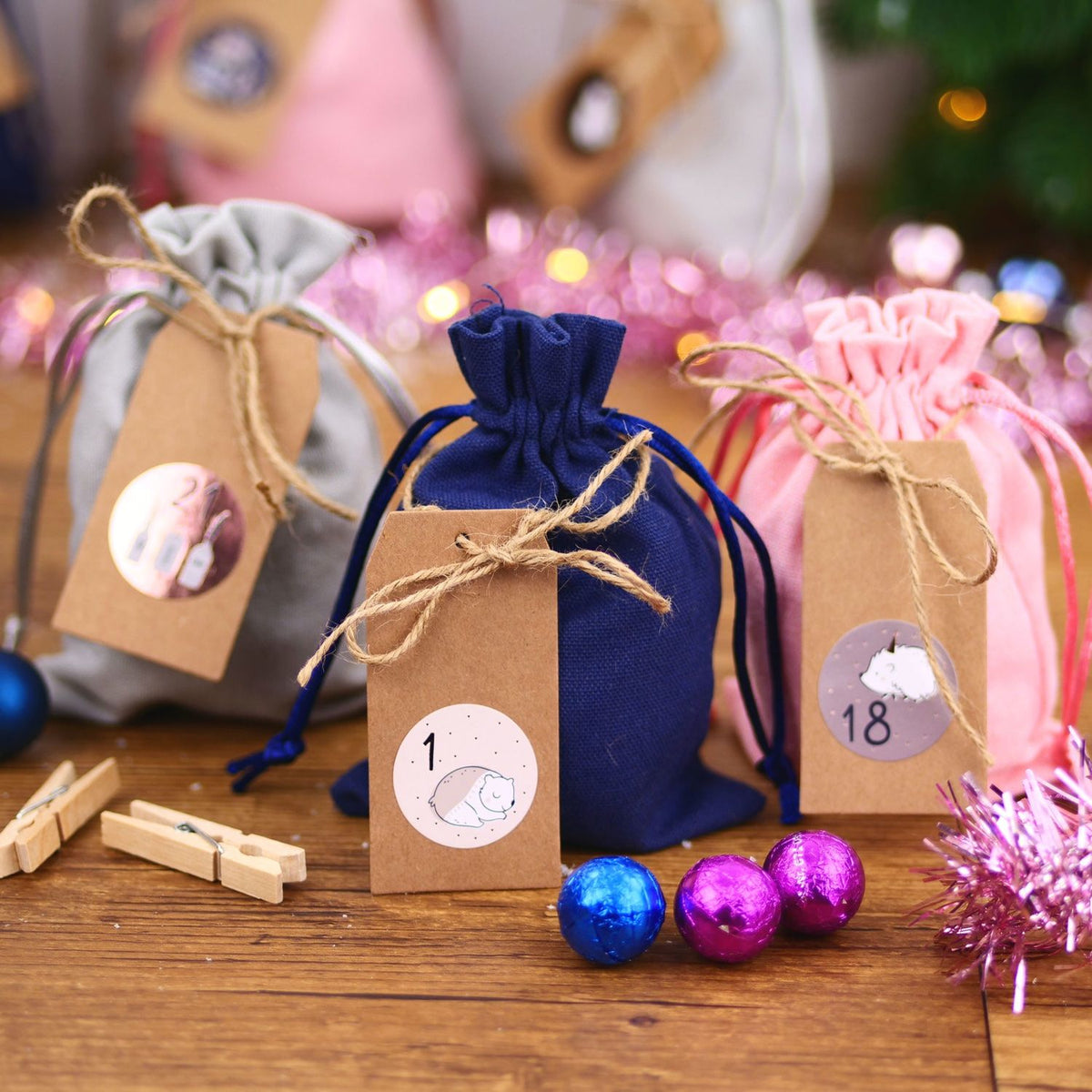 Adventskalender Stoffsäckchen Rose Gold