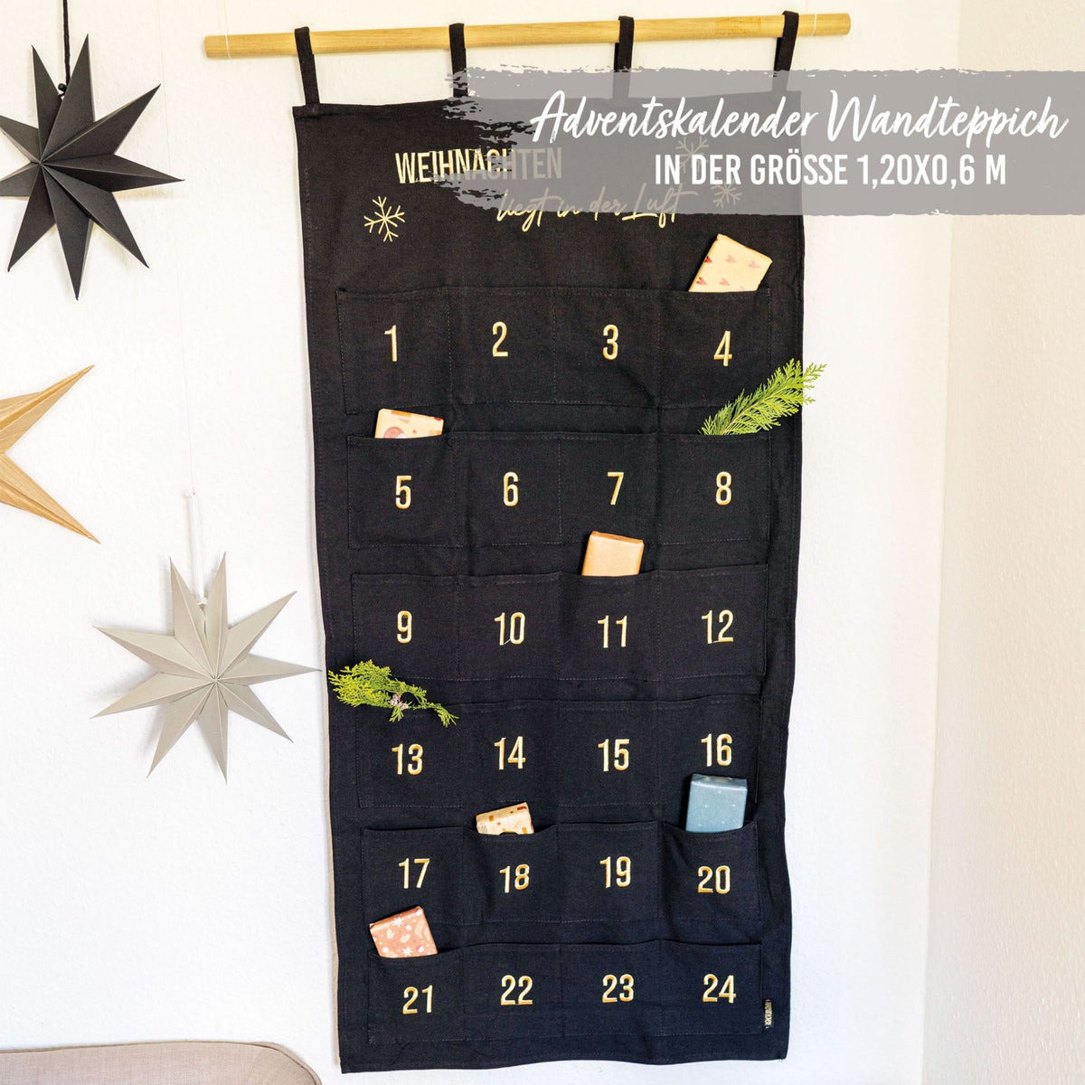 Adventskalender Wandteppich Schwarz