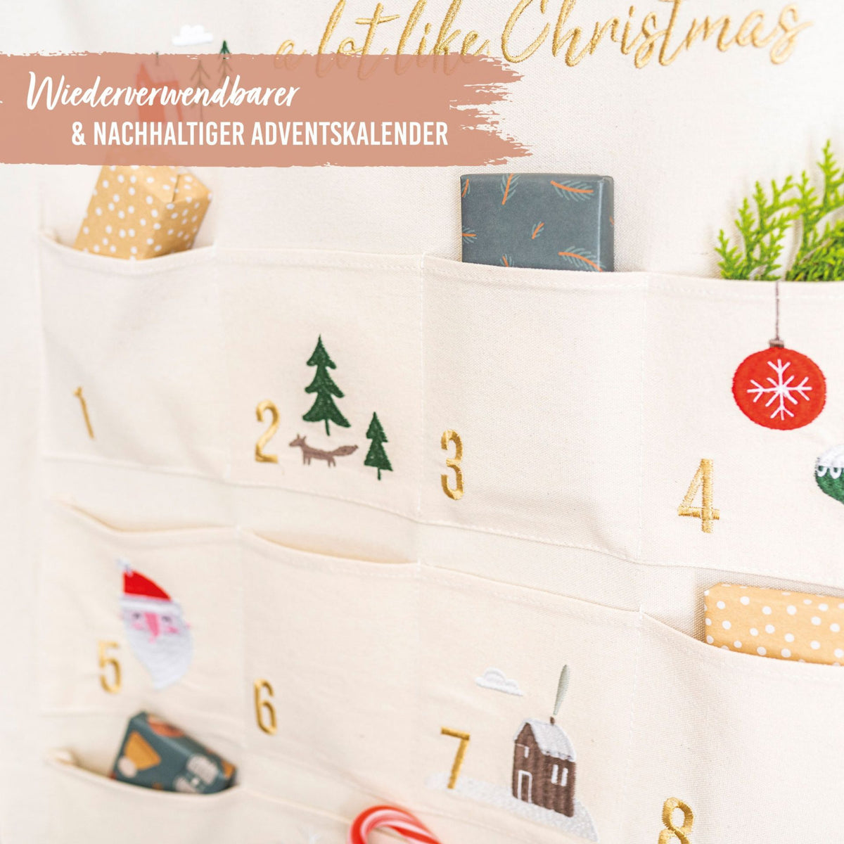 Adventskalender Wandteppich Beige & Gold