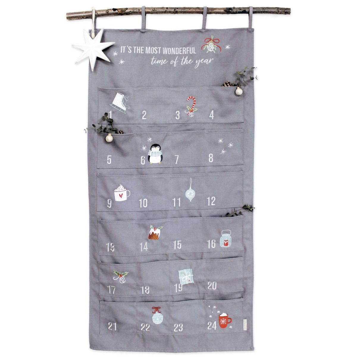 Adventskalender Wandteppich Grau