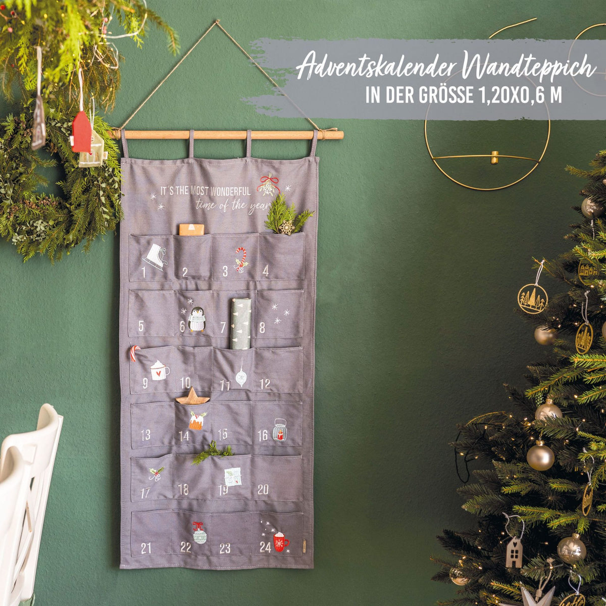 Adventskalender Wandteppich Grau