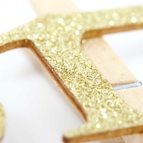 Adventskalender Glitzer Holzzahlen mit Klammern Gold