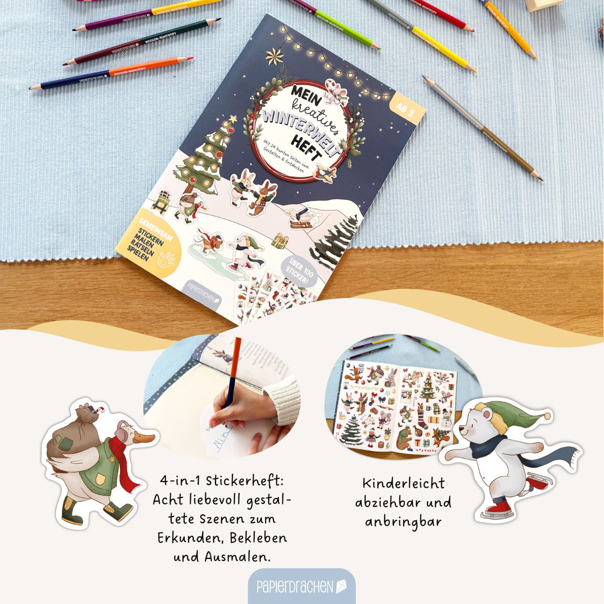 Kreatives Winterwelt Heft - Malen, Rätseln & Stickern