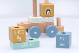 Holz Eisenbahn mit Steckformen Regenbogen Blau