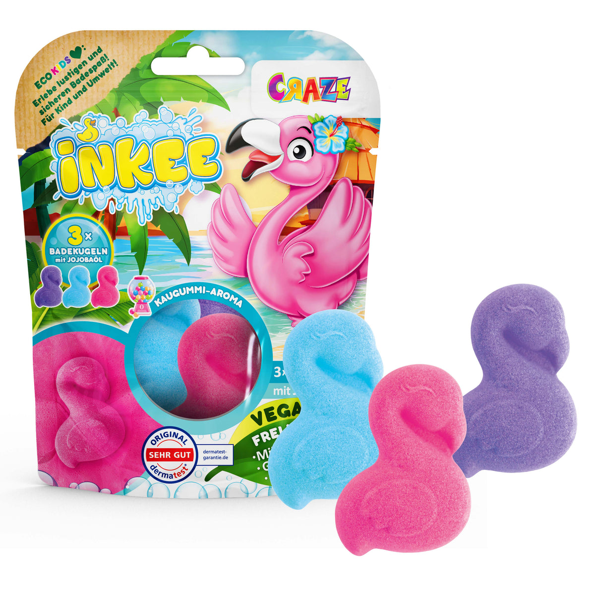 CRAZE Inkee 3 Flamingo Badebomben mit Jojobaöl