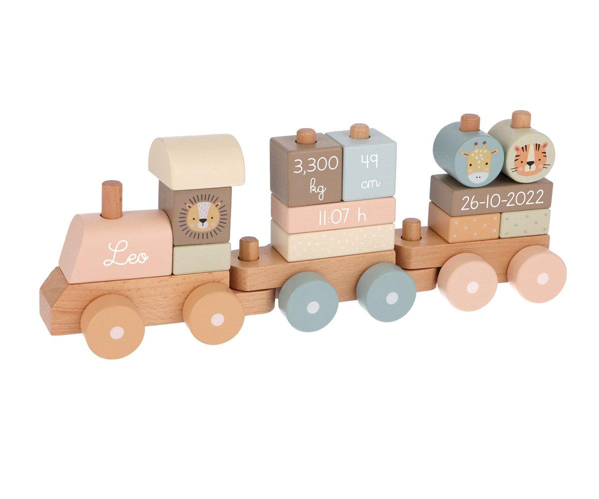 Holz Eisenbahn mit Steckformen Zootiere Pastell