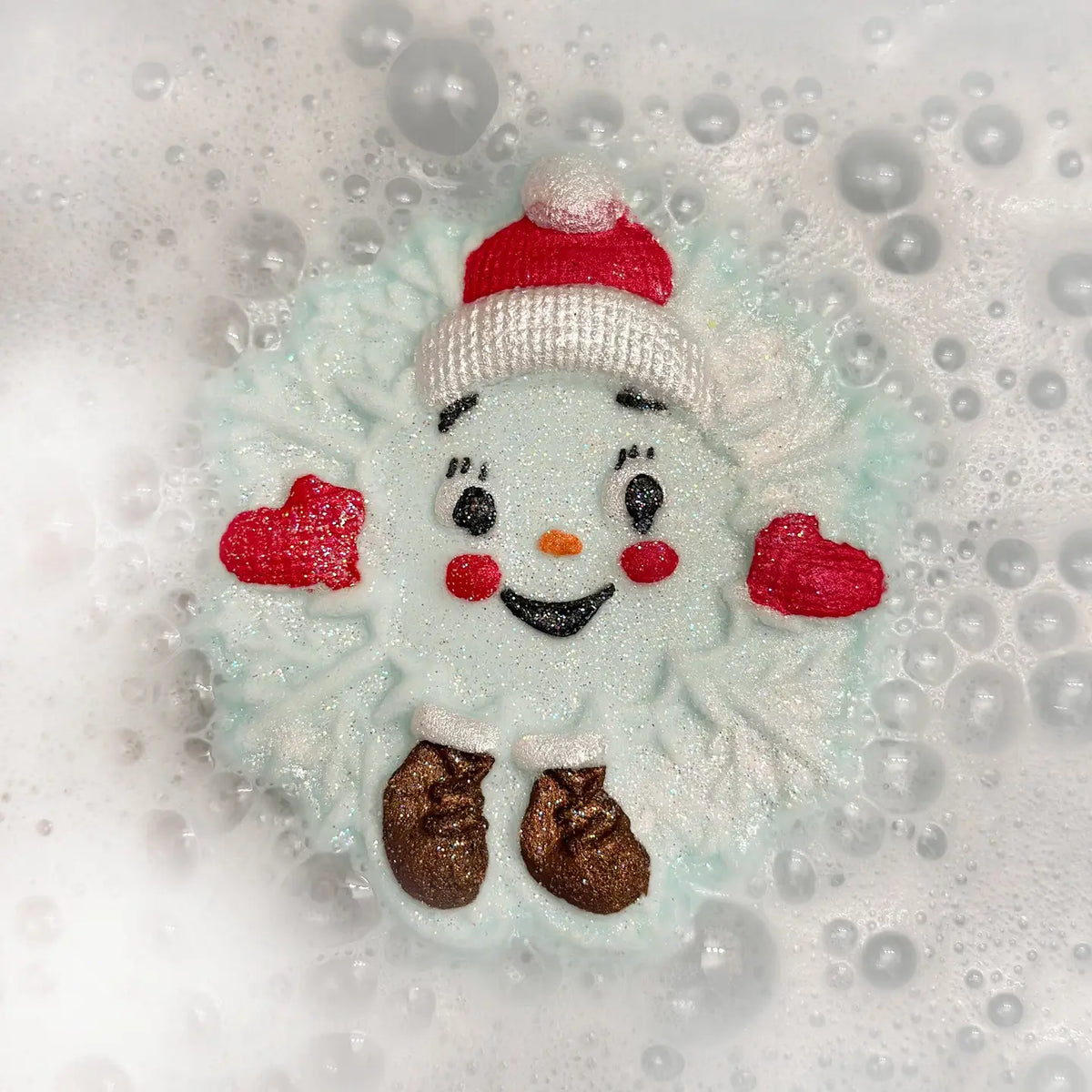 Badekugel handgemacht Weihnachten Schneeflockengesicht