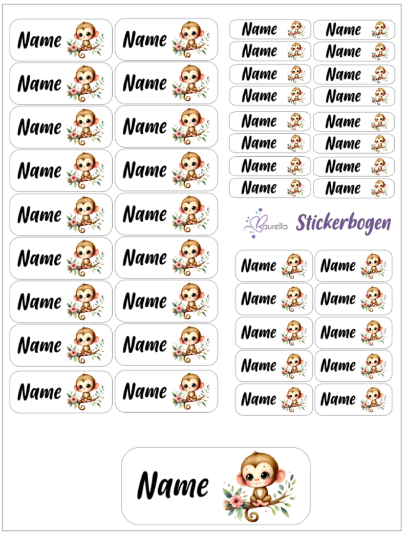 Baurelia Stickerset mit Name Affe 7
