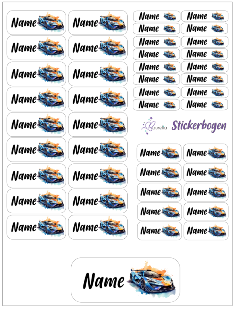 Baurelia Stickerset mit Name Auto 8