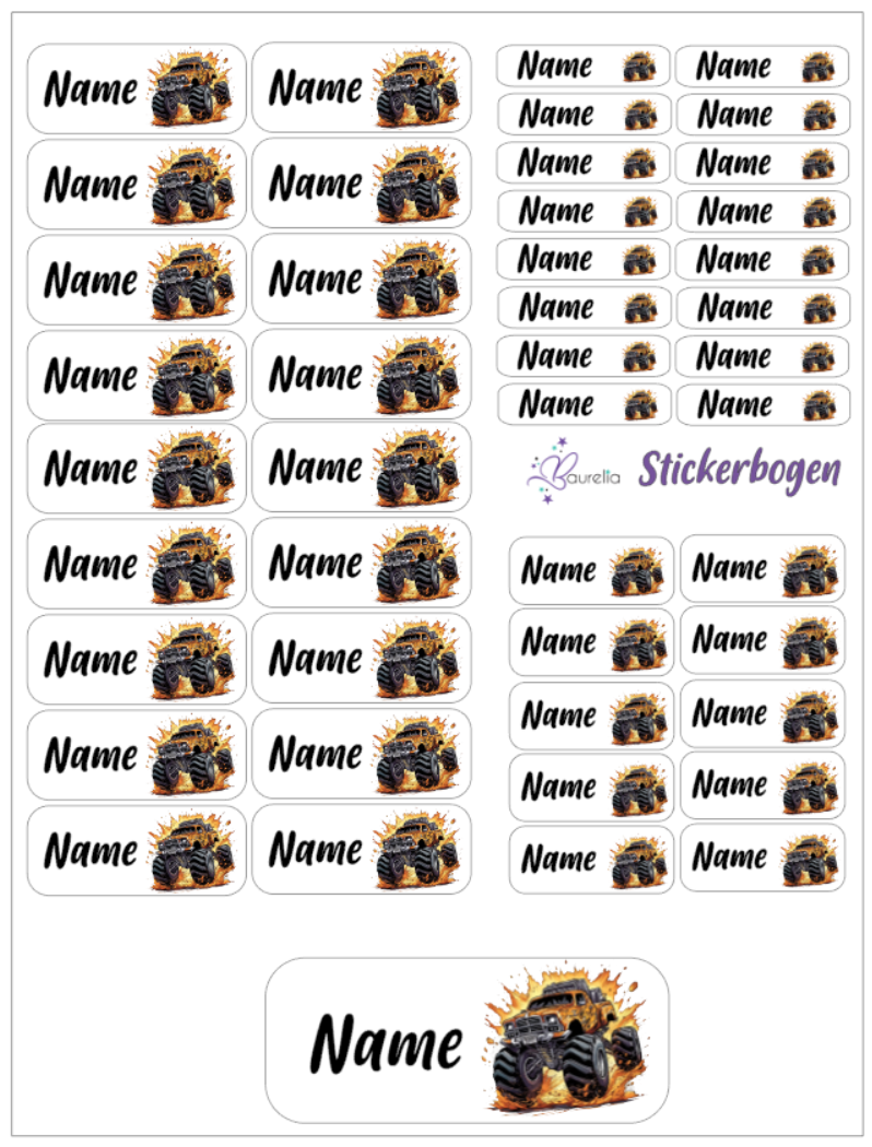 Baurelia Stickerset mit Name Auto 9